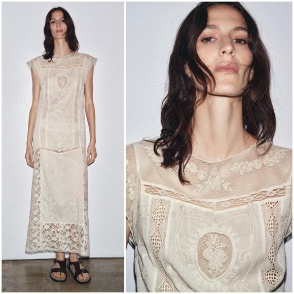 NWT ZARA LIMITED EDITION SEQUIN EMBROIDERED DRESS Size M (Cream) - Picture 2 of 14